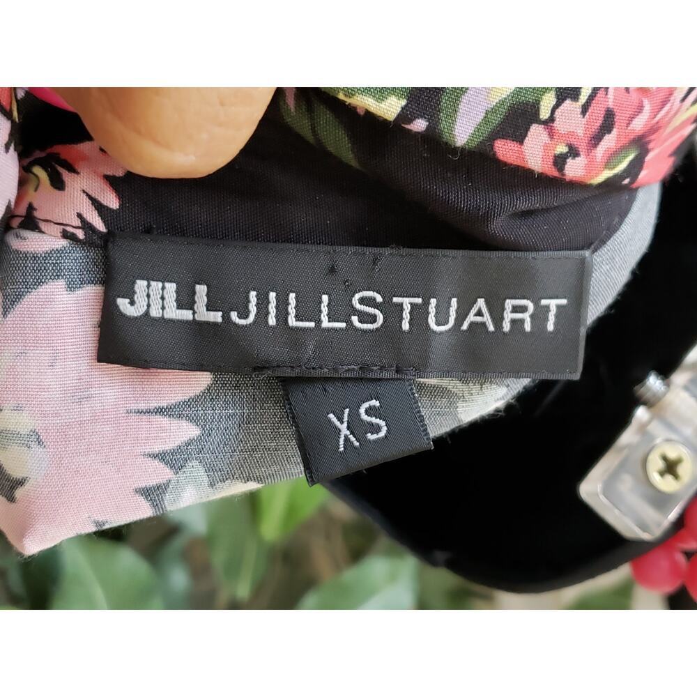 Jill Stuart Shirt Dress Women XS Black Floral Ruffle Pleated Collar Button Front - Picture 2 of 13
